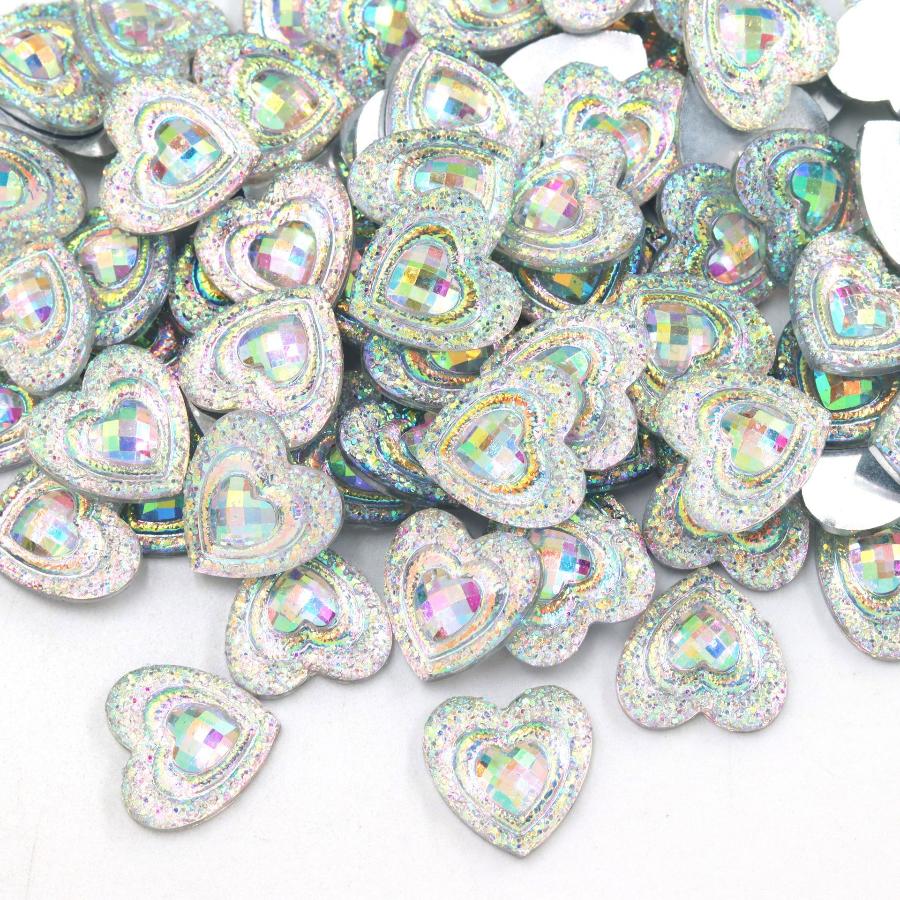 50pcs 14mm heart-shaped resin rhinestone scrapbook suitable for jewelry making DIY charm decoration
