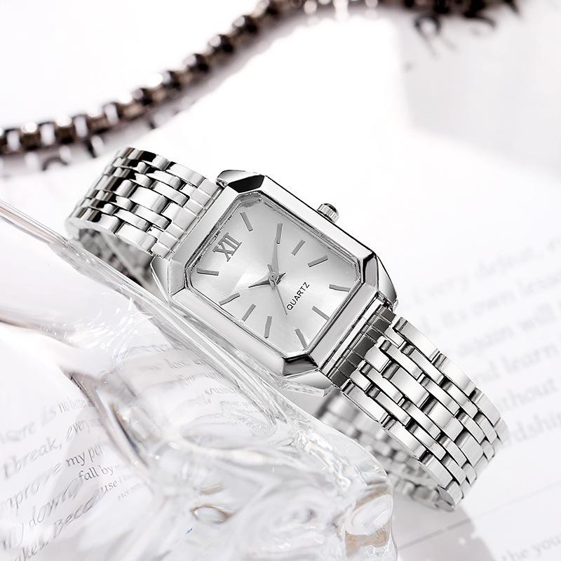 Light Luxury Steel Belt Women's Watch, Female Student Simple Square Quartz Watch