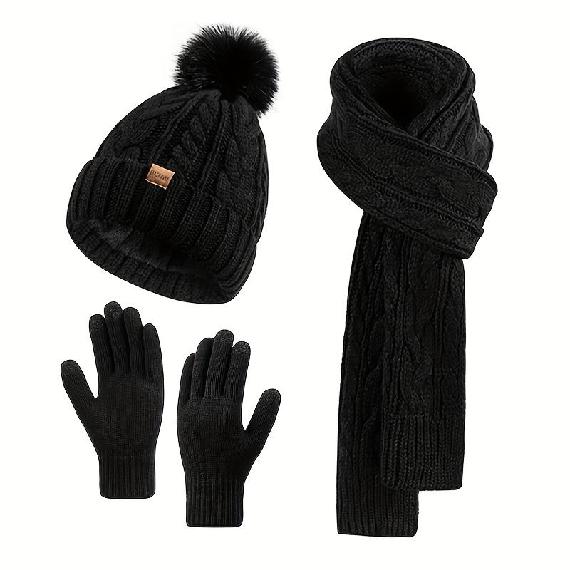 2025 Winter Beanie Hat Scarf Gloves Set for Women, Pom Pom Fleece Lined Hat Long Scarf Neck Warmer Touchscreen Gloves for Cold Weather