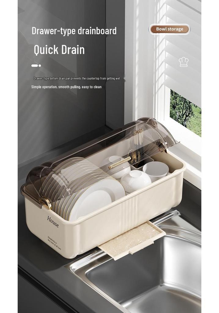 Kitchen Dish Rack Cabinet with Lid for Plates, Bowls, and Chopsticks