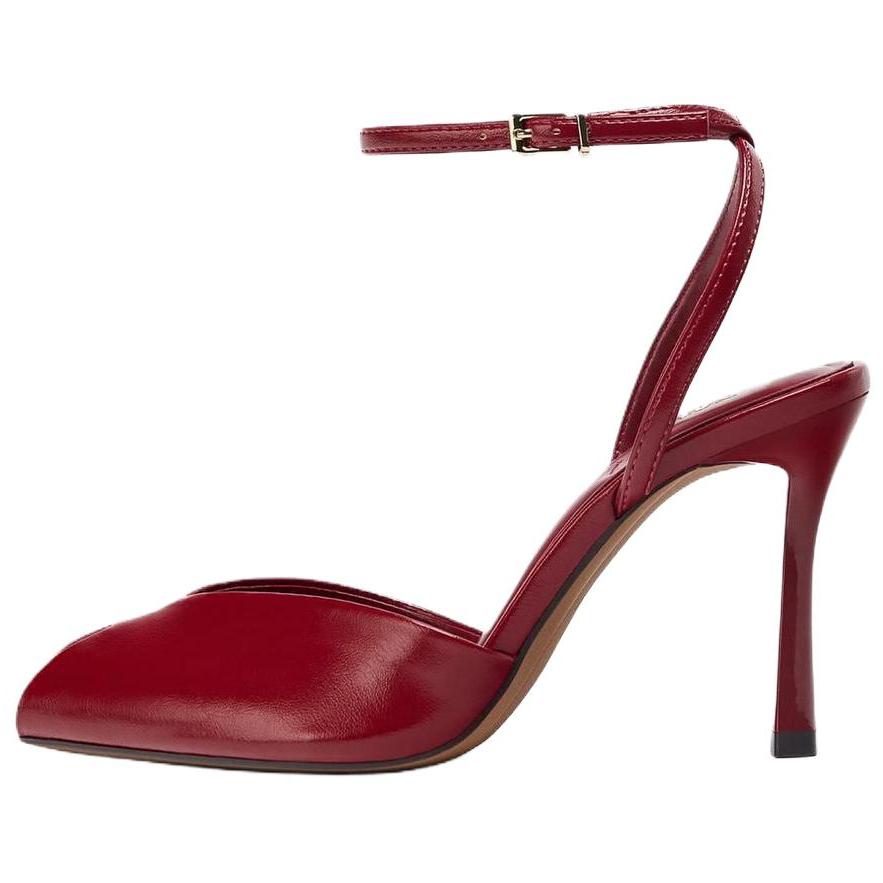 ZARA Leather Ankle Strap High Heel Pumps Red Womens 2356610600 36