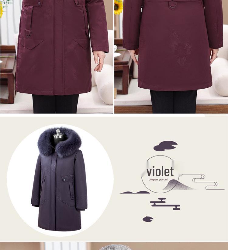 New Women's Mid-Length Down Jacket with Removable Liner: Stylish, Over-the-Knee Winter Coat for Middle-Aged and Elderly