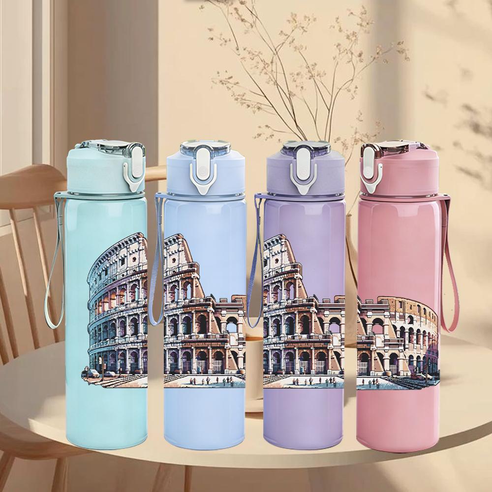 1 Stück Rom Kolosseum Vintage Architektur Druck 750ml Tragbare Sportwasserflasche Auslaufsicher Reise Fitnessstudio Trinkbecher