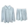 Korean Dongdaemun Fashion Casual Solid Color Slimming Long Sleeve Shirt & Shorts Set Women's Trend