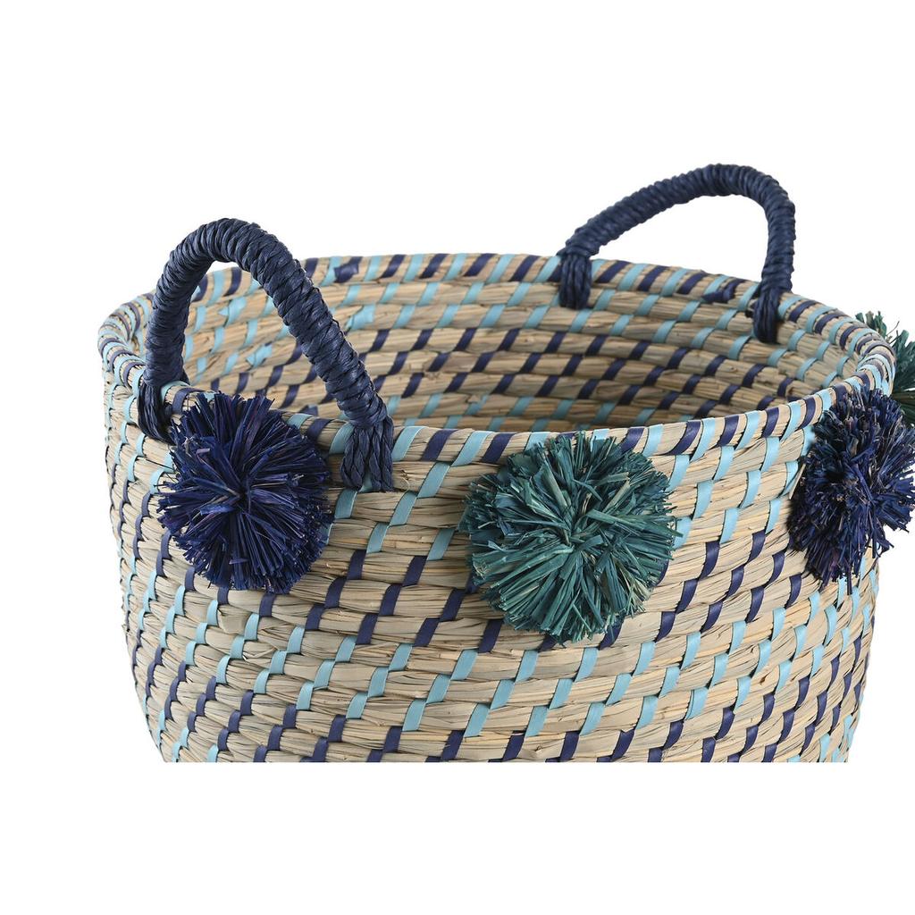 Basket Set DKD Home Decor 46 X 44 X 34 Cm Pompoms Polypropylene Seagrass