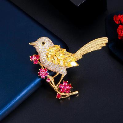 CMM High Quality Yellow Golden Color Lucky Bird Cubic Zirconia Brooches