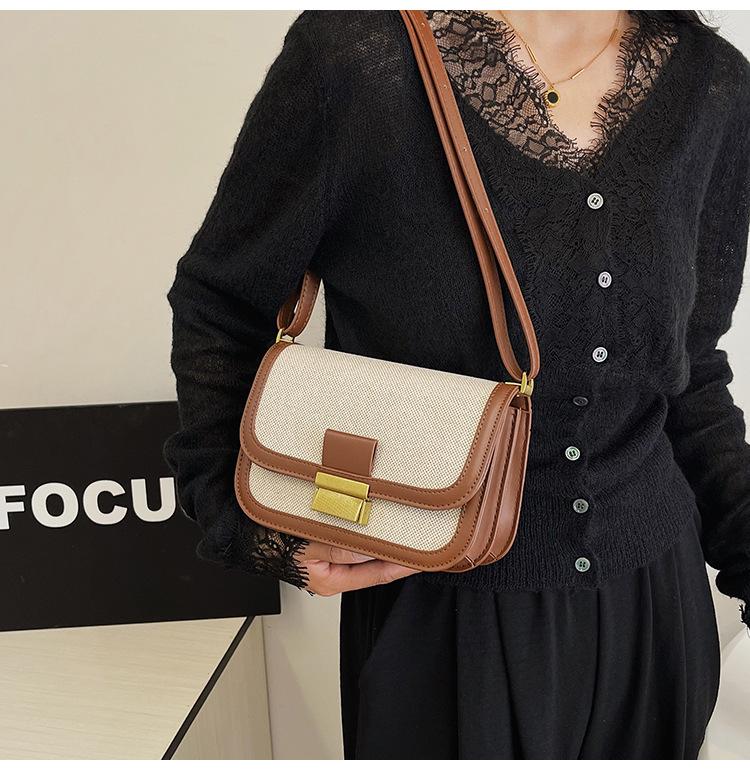 

2024 Fashionable Retro Color-Block Crossbody Bag for Women темно-коричневого