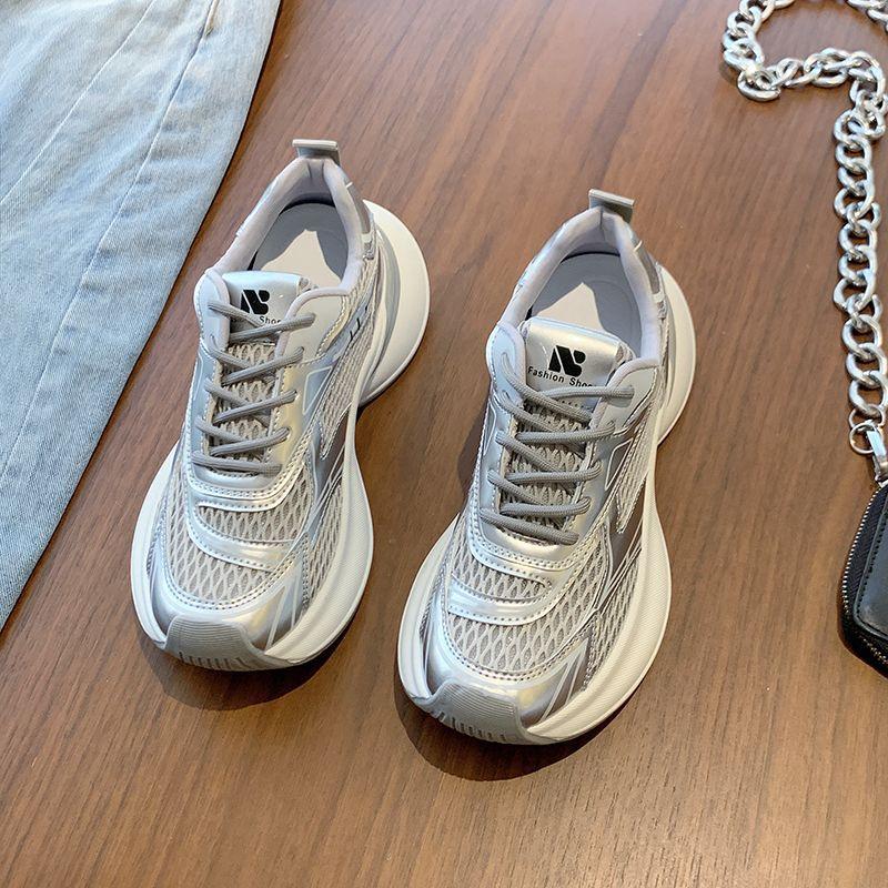 

Mesh casual sports shoes lightweight and versatile little white shoes new summer breathable thin thick-soled women 40 серебряный