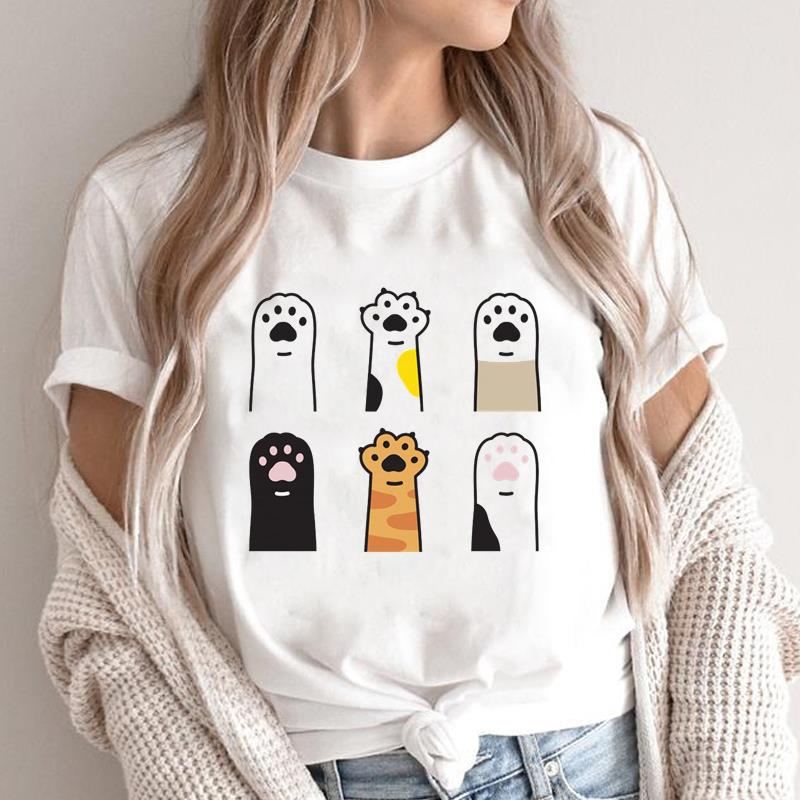 (Asian Size) Graphic Tee Women's Cat Books Love Sweet Trend Fashion Casual Print Short Sleeve Summer Top Ladies Female T Clothing T-shirt