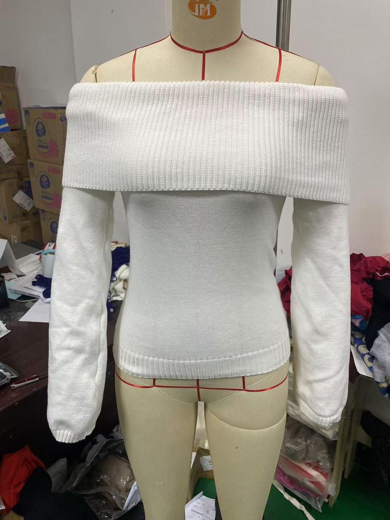 2024 European & American Backless One-Shoulder Slim Fit Sexy Knit Long Sleeve Women's Sweater