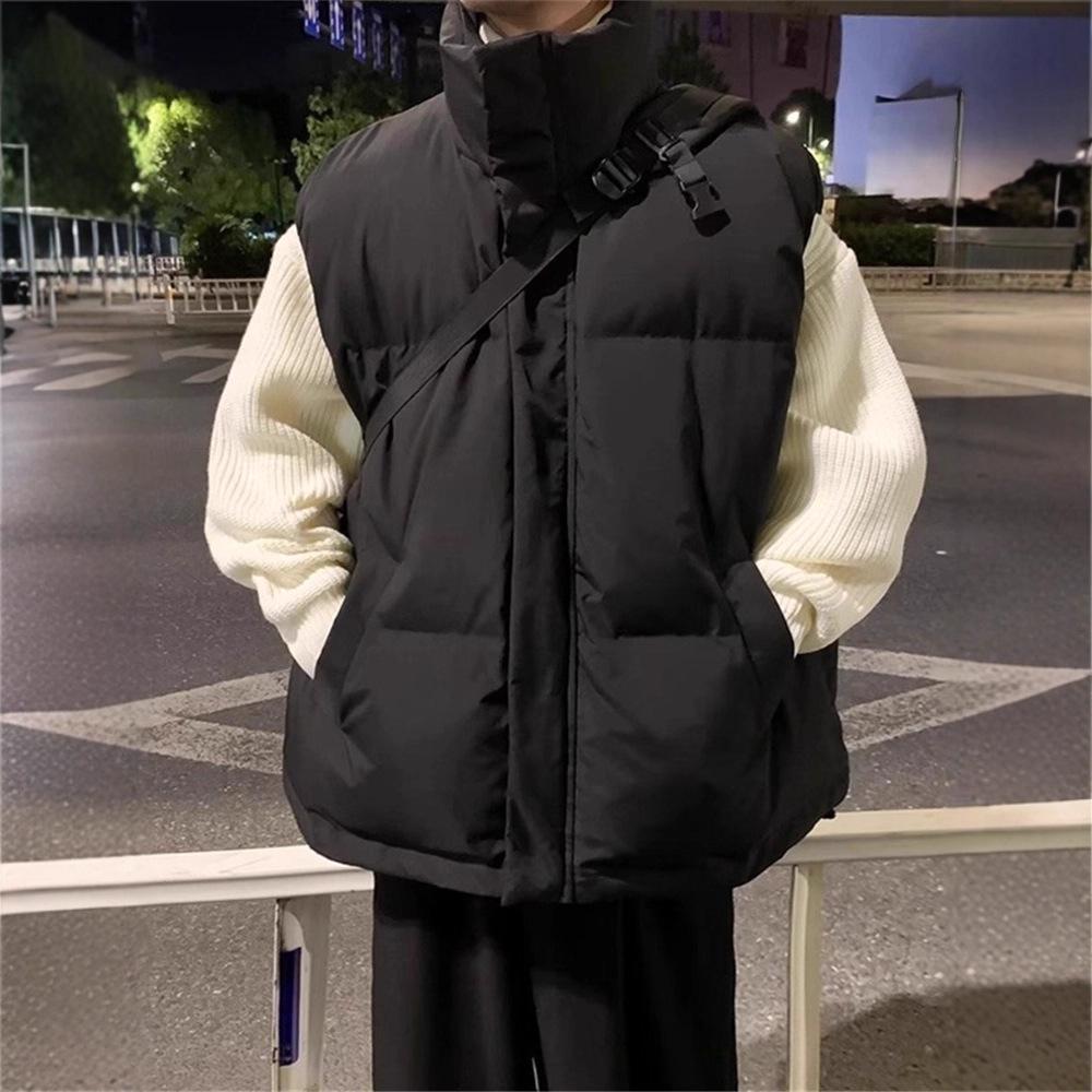 Men's Plus Size Stand Collar Cotton Vest - Warm Sleeveless Jacket for Autumn and Winter