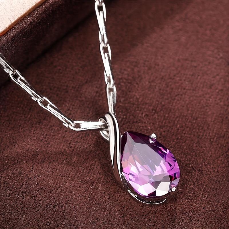 Romantic Amethyst Teardrop Pendant Necklace -