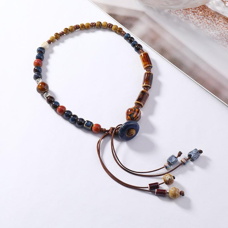 Neue chinesische Art Keramik Schlüsselbeinkette Damen einfach Nische High-End-Gefühl Sommer Retro literarisch und vielseitig Halsketten-Accessoires