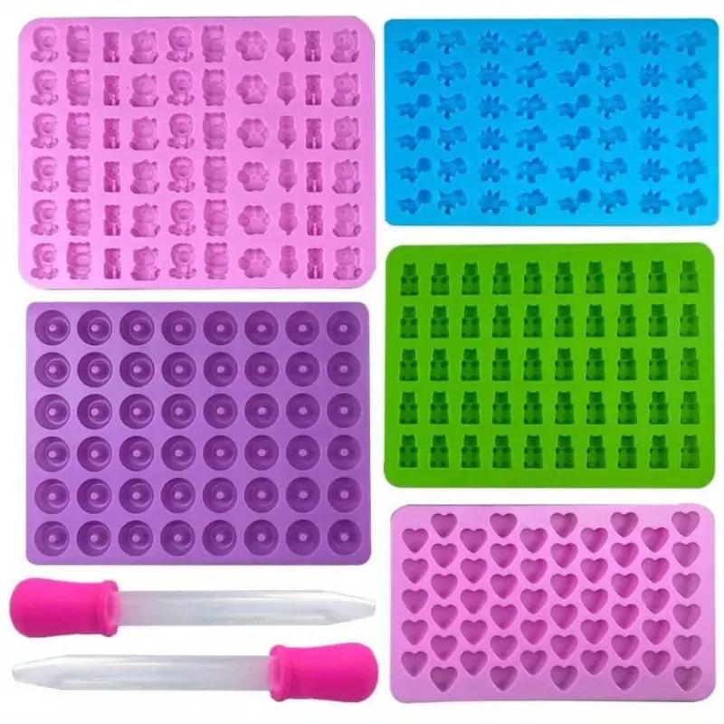 Gummy Bear Mold Silicone Chocolate Mold with 2pcs Dropper DIY Dinosaur/Bear/Heart and Mini Donuts Festival Party Baking Mold