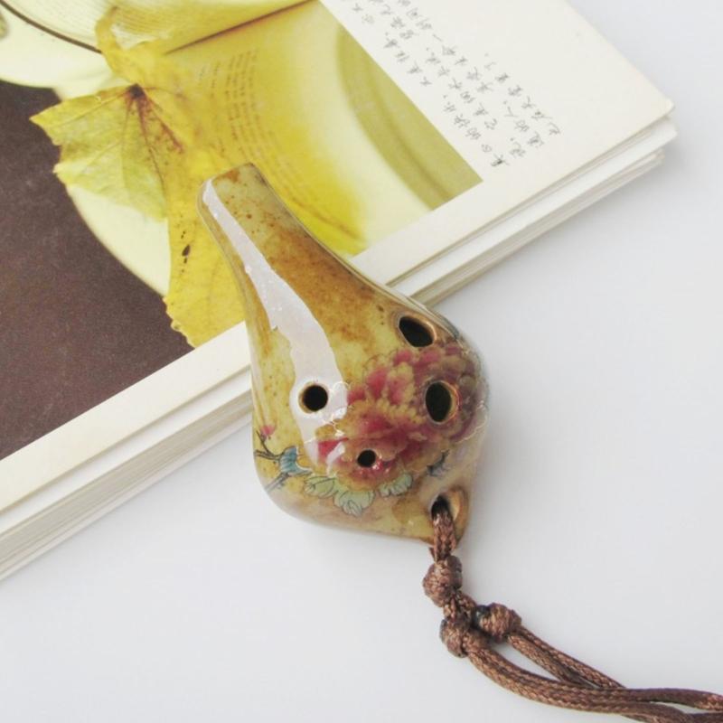 Practical Beginner Ceramic Ocarina 6 Hole Pendant Instrument with Cord for Students, Classroom Study and Regular Practice Use