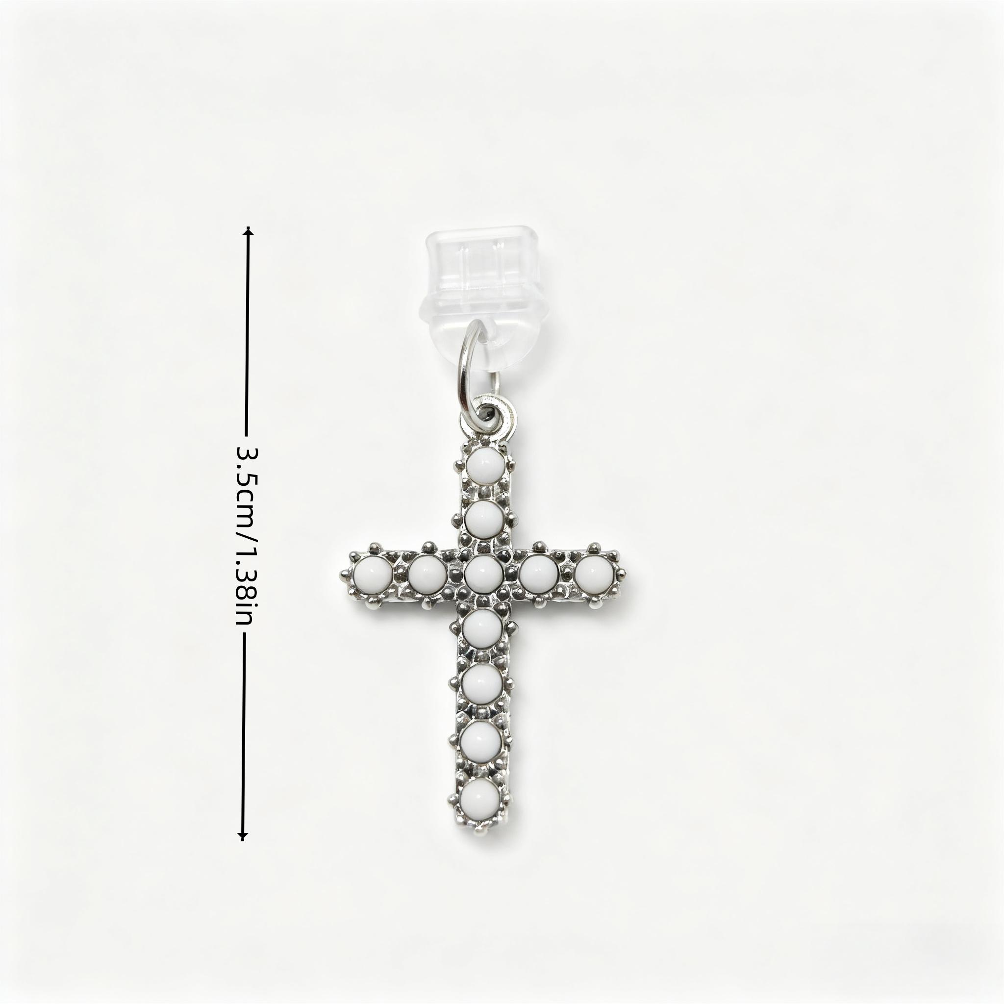 

1 шт. Черно-белый крест со стразами, шарм-заглушка для защиты от пыли для телефона, сочетание ретро и моды, изысканный аксессуар для телефона, заглушка от пыли For iPhone5-14 белый