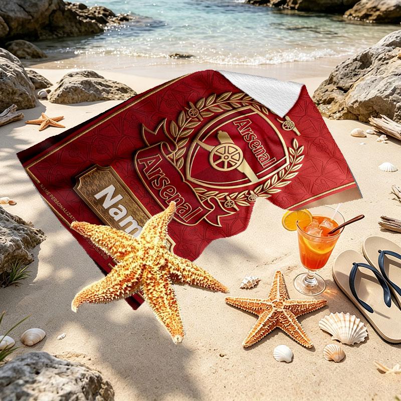 Custom Name Personalized Arsenal F.C Print Beach Towel, for Trip Camping Beach Party Home Decor, Birthday Gift for Family & Friends