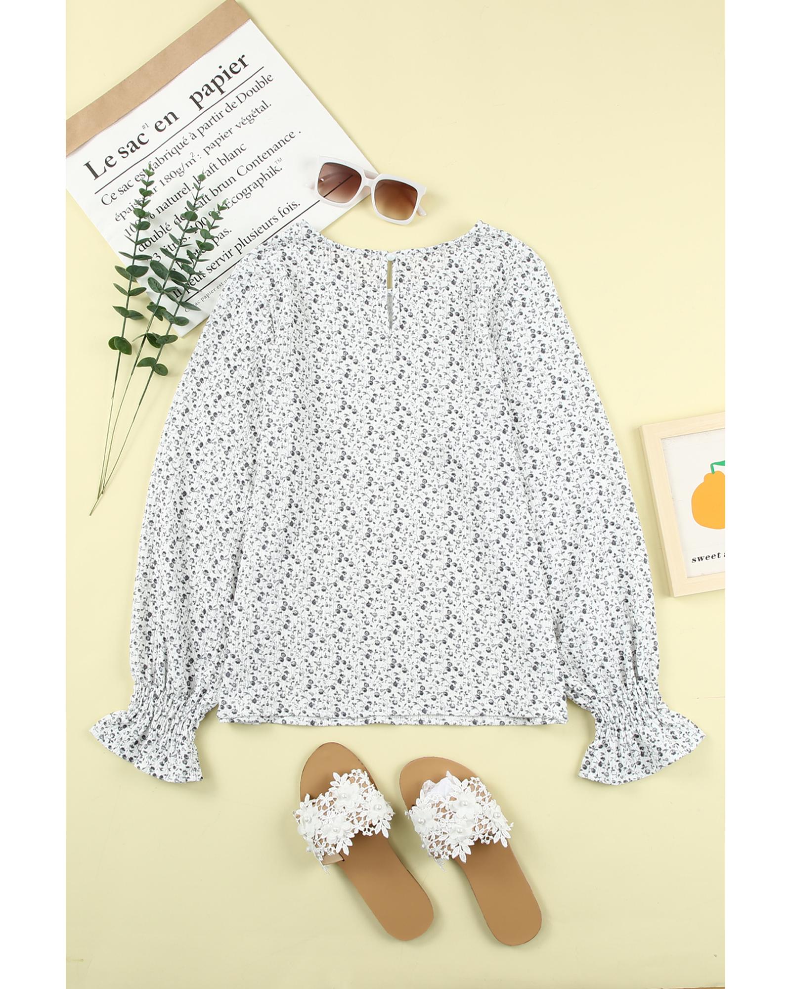 

Azura Exchange Floral Printed Crinkled Ruffled Bubble Sleeve Blouse L чорний