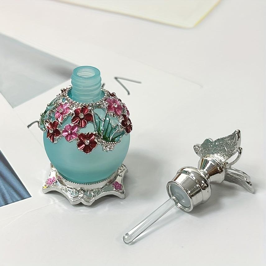 1 Pc 25ml Blue Butterfly Enamel Painted Dropper Glass Bottle with Floral Accents, Refillable Perfume & Essential Oil Storage, Portable & Reusable