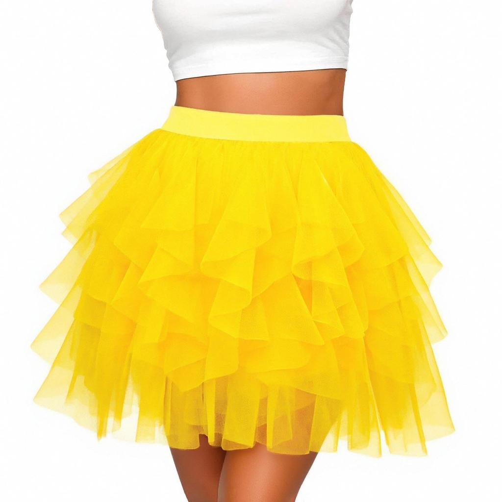 Dámská Módní Barevná Síťovaná Sukně do Pasu A-line Nařasená Sukně Dortová Sukně Roztomilá Baletní Poloviční Sukně