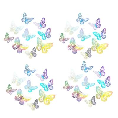 F26C 72pcs 3D Hollowout Colorful Butterfly Wall Sticker Set for Home Party Decors Easy To Apply and Remove No Residues