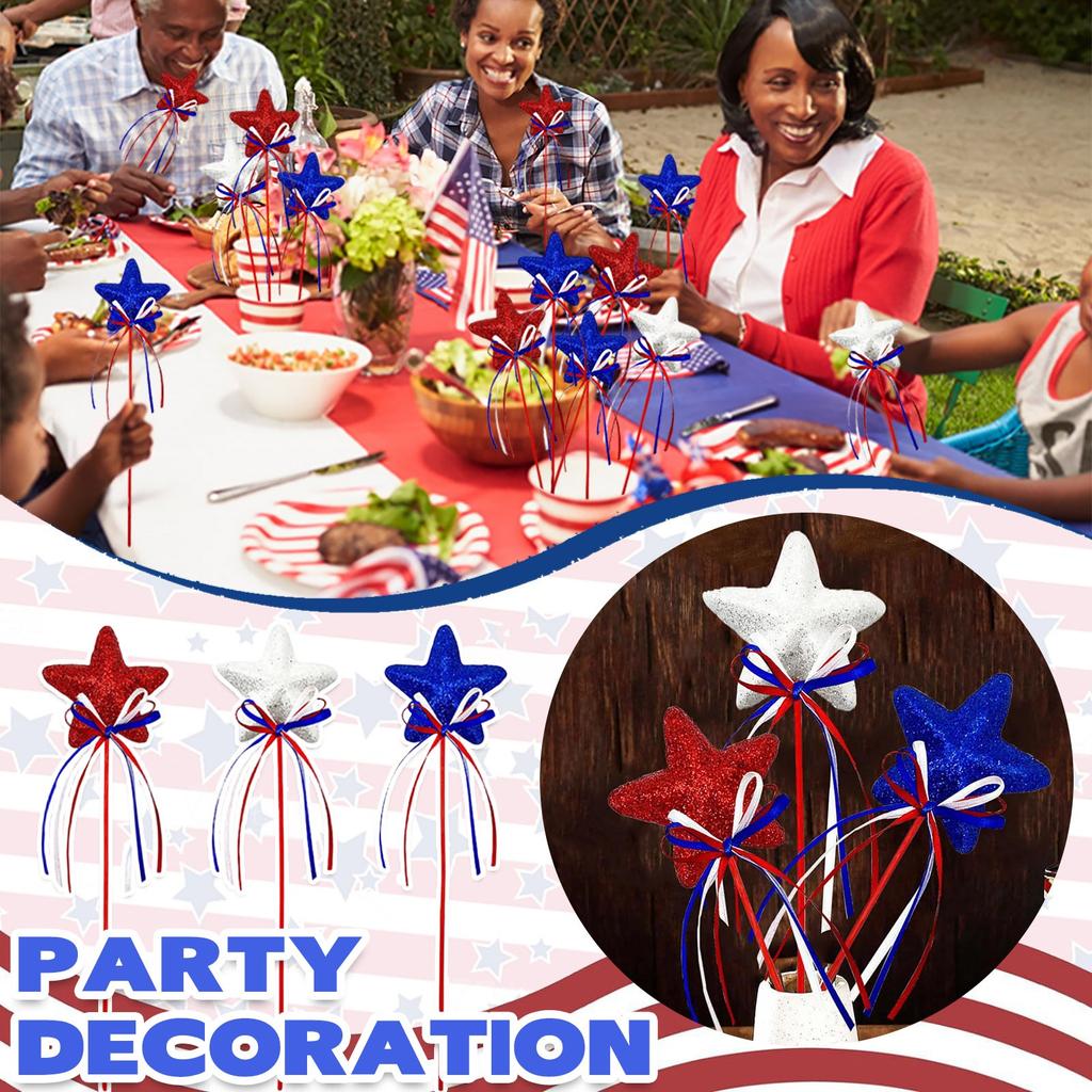 Independence Day Five-pointed Star Decoration Red, And Blue Five-star Bow Star Stick Plug American Independence Day Party Decoration
