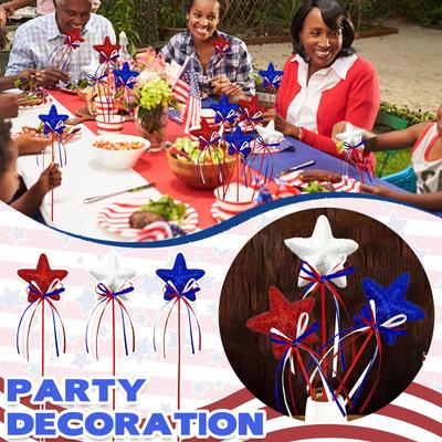 Independence Day Five-pointed Star Decoration Red, And Blue Five-star Bow Star Stick Plug American Independence Day Party Decoration