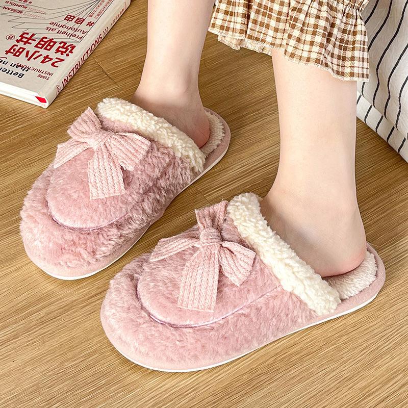 Winter New Fluffy Cotton Slippers Women's Thick-soled Household Couples Thickened Warm Non-slip Soft-soled Cotton Shoes