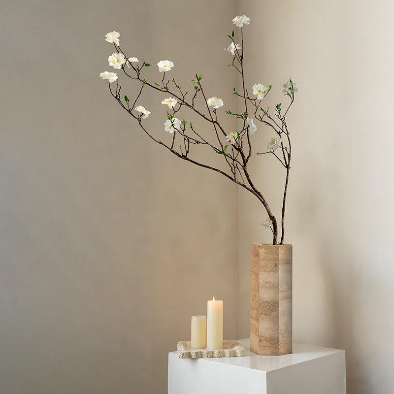 

Haihong Yalin Wabi-Sabi Travertine Faux Flower Vase - Light Luxury Decorative Ornament for Living Room Entrance