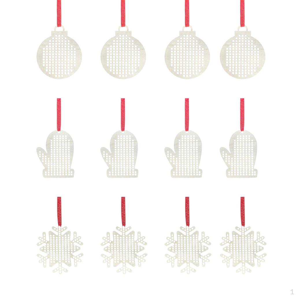 3Pcs Wooden Cross Stitch Kits Christmas Tree Hanging Decorations DIY Pedants Sets with 12