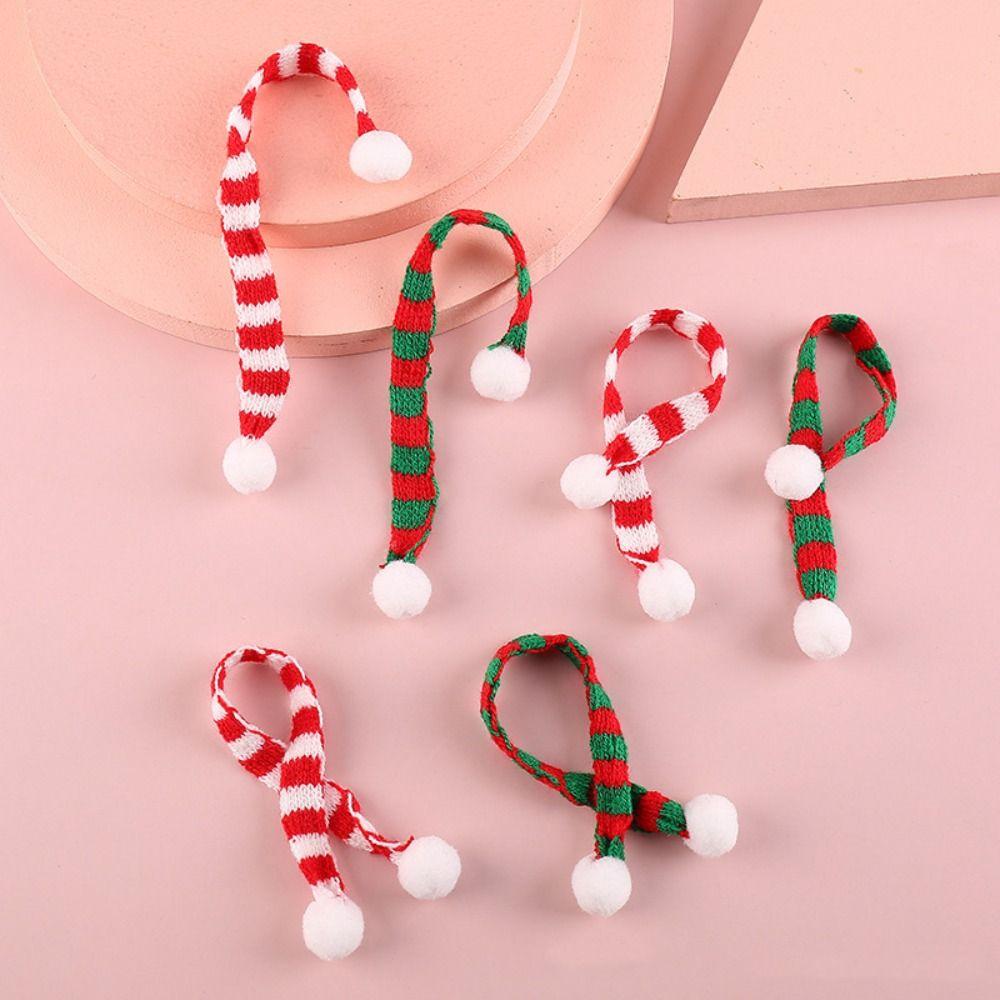 Red And White Knit Scarf Doll Decoration Acrylic Fibers Mini Knitting Scarf Doll Accessories