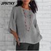 JPNTKY Women's Fashion Casual Solid Color Print 3/4 Sleeves O-Neck Blouses & Shirts