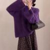 Autumn and winter imitation mink soft waxy loose purple plush round neck long-sleeved sweater knitted sweater base outer wear