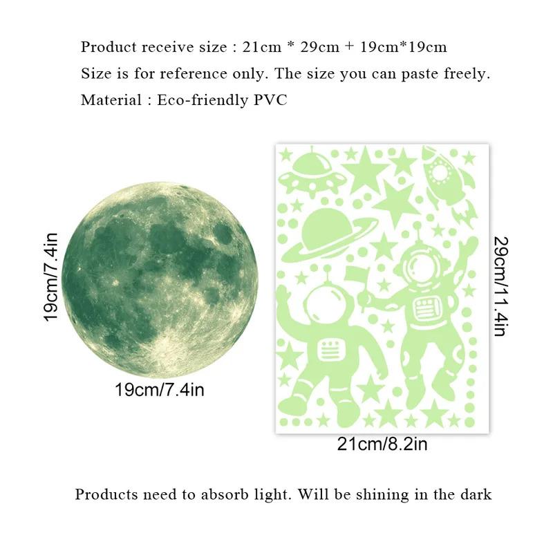 Astronaut Luminous Wall Stickers, Stars and Moon, Luminous Self-adhesive Wallpaper, Suitable for Children's Bedroom Decoration