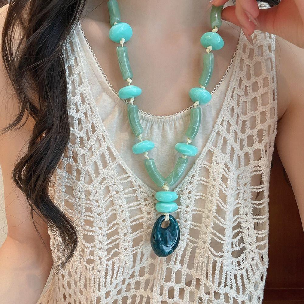 Acrylic Oval Necklace Geometric Sweater Chain Geometric Necklace  Beach Vacation Style