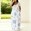 Women Plus Size Round Neck Short Sleeve Floral Printed Side Pockets Loose Maxi Dress