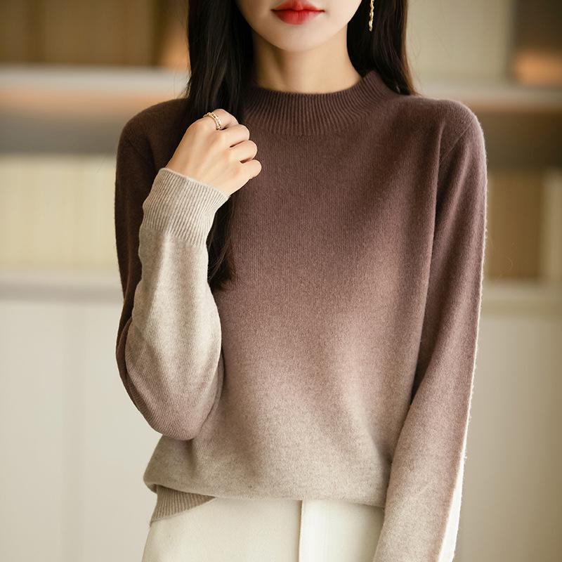 

Women s Gradient Color Knitted Sweater - Half High Neck Fashion Knitwear Extra Large