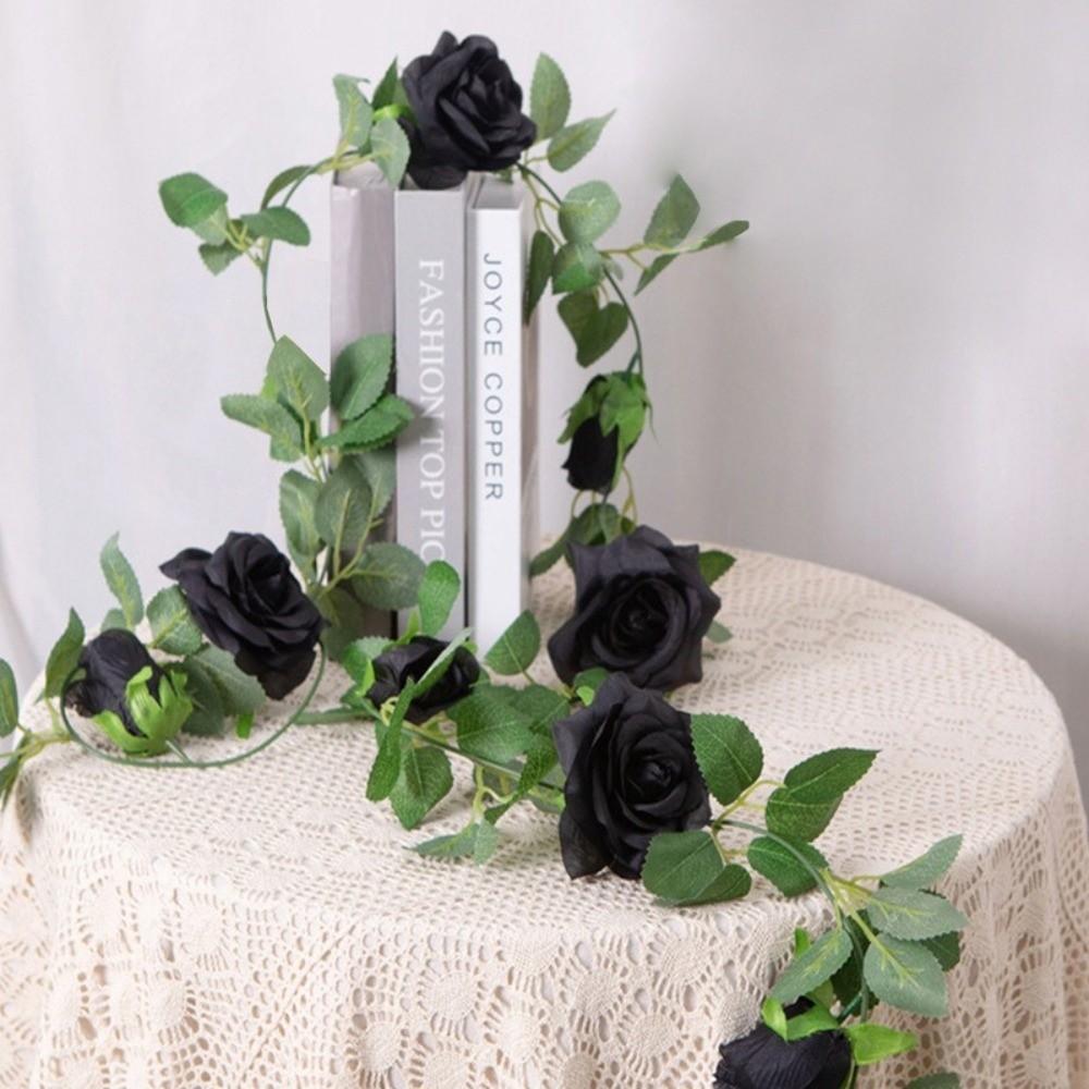 Simulated Flowers Artificial Rose Vines Black Halloween Garland  Halloween Party Decor