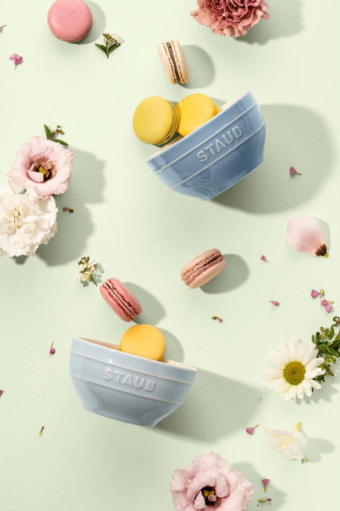 STAUB Ceramic Macaron Set of Japanese Ceramic Bowl Bowls, 12cm, Blue, 2, Microwave-Safe [Official Product] Z1023-686
