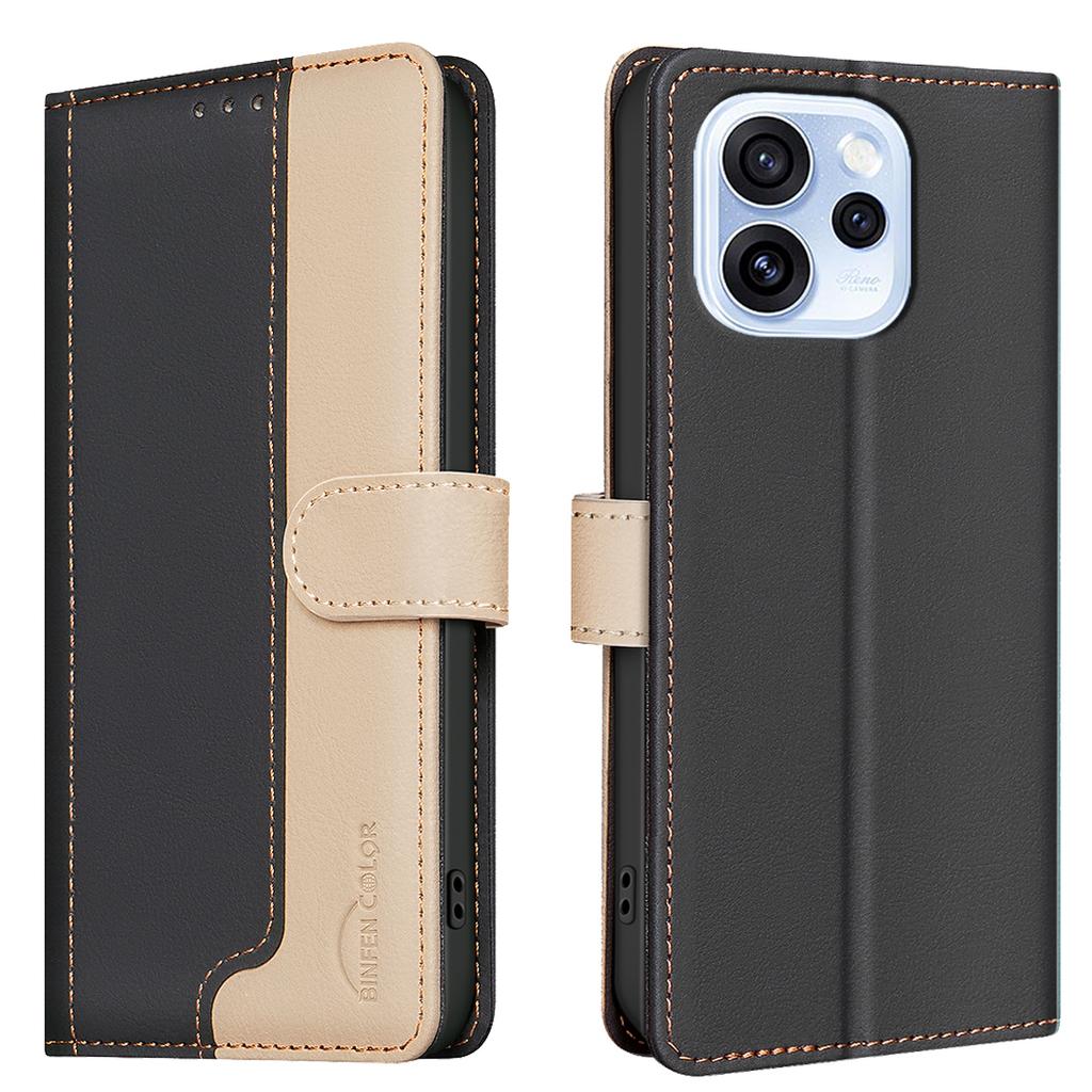 For Oppo Reno15 F 5G Leather Case BINFEN COLOR Splicing Color RFID Blocking Wallet Stand Phone Cover