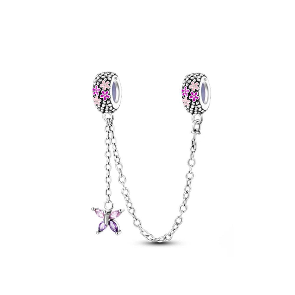 European Copper Original Rose Leaf Safety Chain Charm Beads Diy Gift Fit Original Pand Bracelet For Women