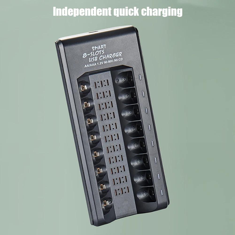 Rechargeable Battery Charger USB Output 8 Slots Fast Charging Short Circuit Protection for 1.2V NiMH AAA/AA Batteries Charger