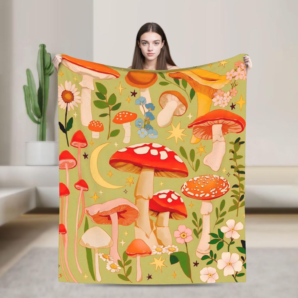 Cartoon Mushroom Blankets Fleece Decoration  Portable Super Warm Throw Blanket for Bedding Office Bedspreads