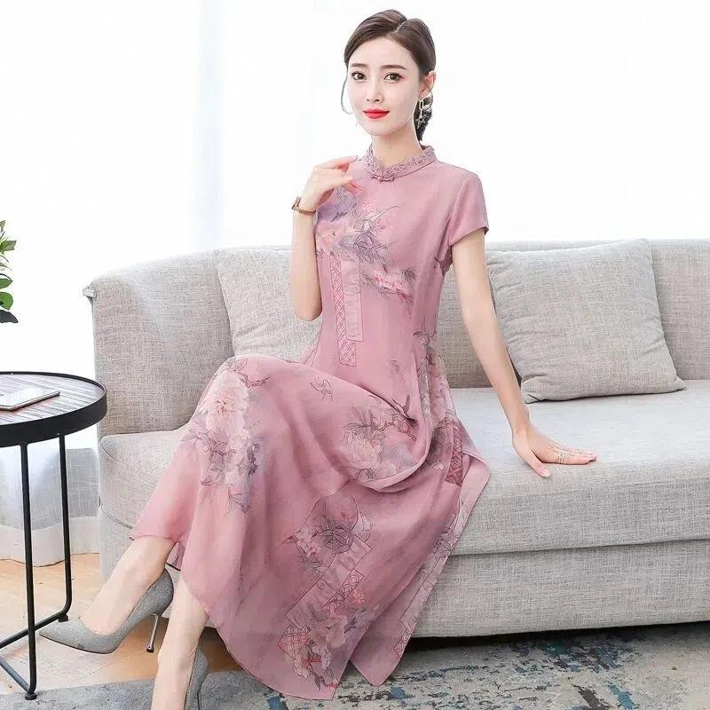 Summer new middle-aged women's cheongsam improved version of your lady's mother's short-sleeved dress with trendy temperament