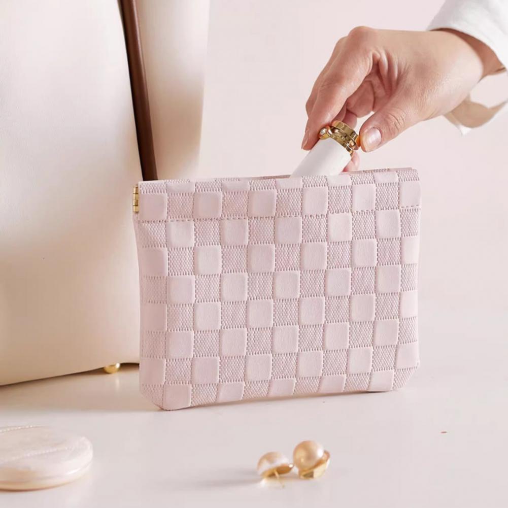 One-hand Open Bag Lightweight Storage Pouch Small Waterproof Makeup Bag for Purse Faux Leather Closure Organizer Pouch