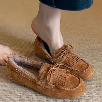 Fashion Shoes for Women 2024 Hot Sale Warm Women's Flats Daily Casual Flats Women Bow Tie Fringe Round Toe Soft Bottom Shoes Ladies