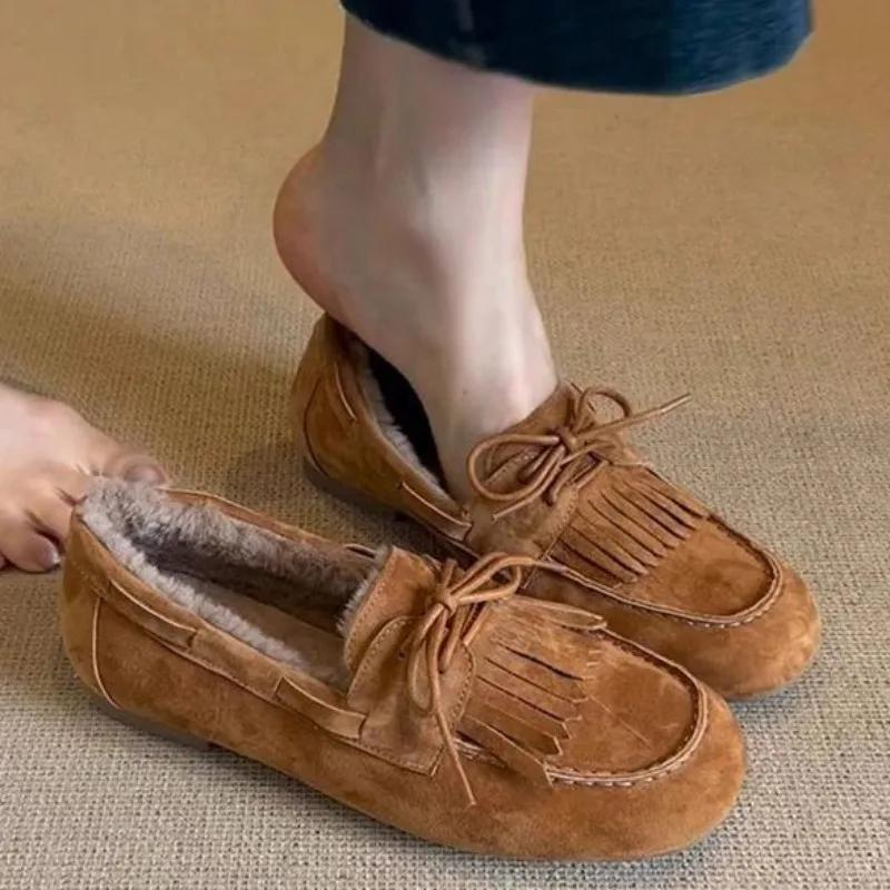 Fashion Shoes for Women 2024 Hot Sale Warm Women's Flats Daily Casual Flats Women Bow Tie Fringe Round Toe Soft Bottom Shoes Ladies