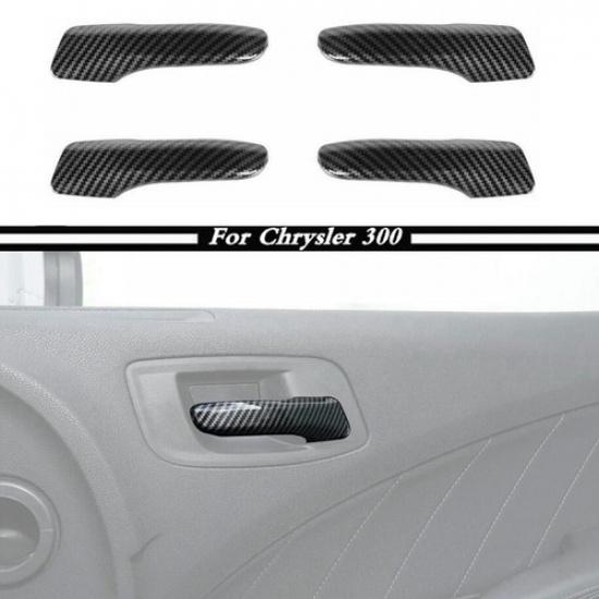 For 2015- Chrysler 300 Carbon Fiber Inner Door Handle Cover Trim Strips 4PCS