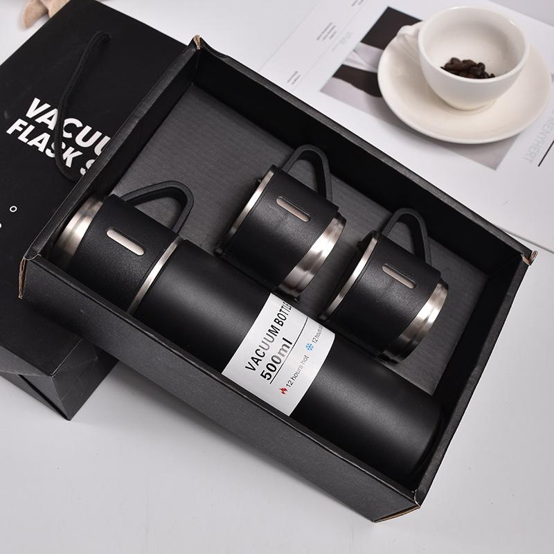 500ml Stainless Steel Vacuum Flasks with Three Lids Coffee Mug Thermoses Bottle Business Style Shimmering Design Portable Carafe