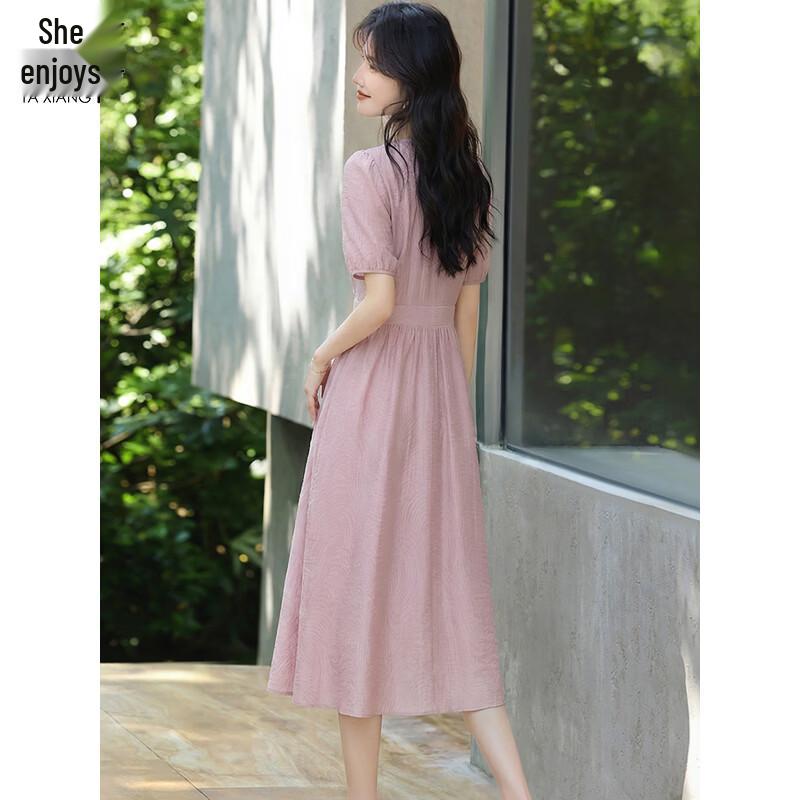 Women's Lyocell V-neck Short Sleeve A-line Midi Dress